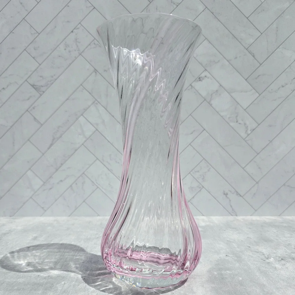 Caithness Glass Scotland Pink Swirl Art Glass Vase Fluted Hand Blown 9 Inch